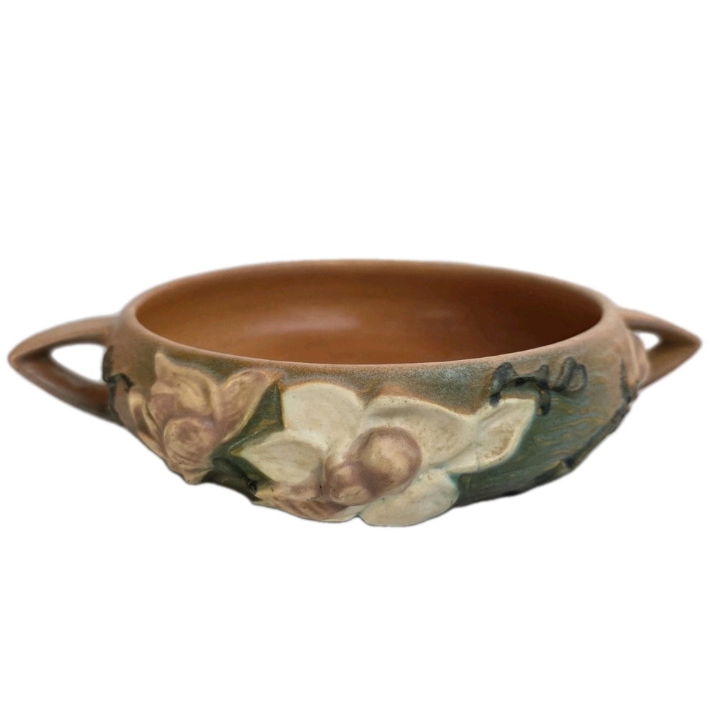 VTG Roseville Art pottery Magnolia Terra Cotta Double Handle‎ 40s #447-6" MCM